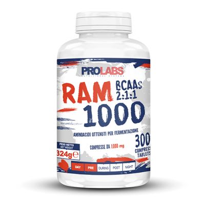 RAM 1000 BCAA 300 COMPRESSE - Integratore alimentare a base di aminoacidi ramificati con rapporto 2:1:1 bilanciato