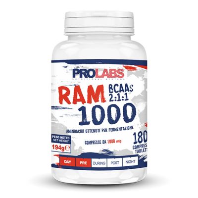 RAM 1000 BCAA 180 COMPRESSE - Integratore alimentare a base di aminoacidi ramificati con rapporto 2:1:1 bilanciato