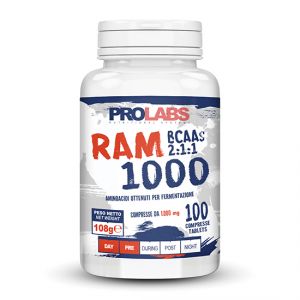 RAM 1000 Barattolo da 100 cpr - Integratore alimentare di aminoacidi ramificati (BCAA) con rapporto 2:1:1 bilanciato