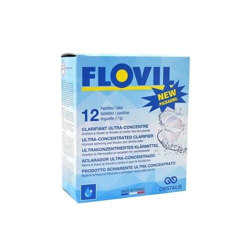 WATER FLOVIL Scatola con 12 pastiglie da 11 g di Flocculante ULTRACONCENTRATO per un effetto chiarificante immediato