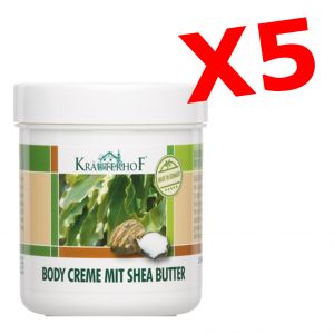 5X BODY CREME MIT SHEA BUTTER - "PACCHETTO RISPARMIO" con 5 barattoli da 100 ml di Creme corpo al burro di Shea