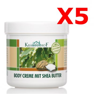 5X BODY CREME MIT SHEA BUTTER - "PACCHETTO MAXI RISPARMIO" con 5 barattoli da 250 ml di Crema corpo al burro di Shea