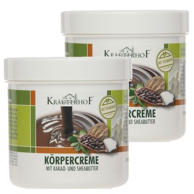 2X KORPERCREME MIT KAKAO-UND SHEABUTTER - SET RISPARMIO di 2 barattoli da 250 ml di Crema corpo al burro di cacao e shea