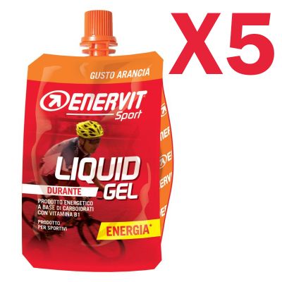 Enervit Sport Liquid Gel, conf 5 cheerpack 60 ml, gusto Arancia - Energetico a base di carboidrati con vitamina B1