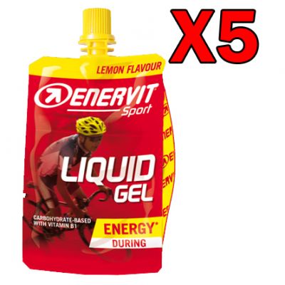 Enervit Sport Liquid Gel, conf 5 cheerpack 60 ml, gusto limone - Energetico a base di Carboidrati e Vitamine