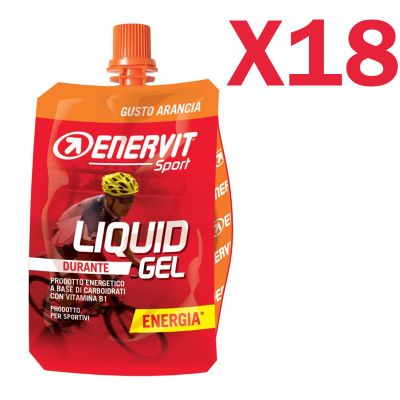 Enervit Sport Liquid Gel, conf 18 cheerpack 60 ml, gusto Arancia - Energetico a base di carboidrati con vitamina B1