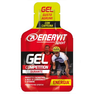 Enervit Sport Gel Competition mini-pack da 25 ml, gusto agrumi - Energetico liquido con carboidrati, vitamine e caffeina