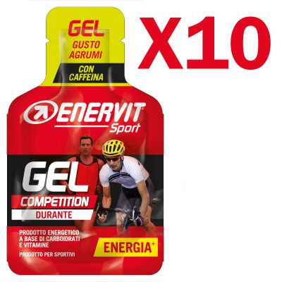 Enervit Sport Gel Competition conf 10 mini-pack da 25 ml, gusto agrumi - Energetico con carboidrati, vitamine e caffeina
