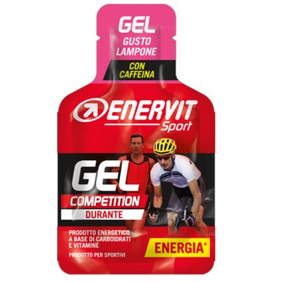Enervit Sport Gel Competition mini-pack da 25 ml, gusto lampone - Energetico liquido con carboidrati vitamine e caffeina