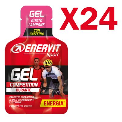 Enervit Sport Gel Competition conf 24 mini-pack da 25 ml, gusto lampone - Energetico con carboidrati vitamine e caffeina