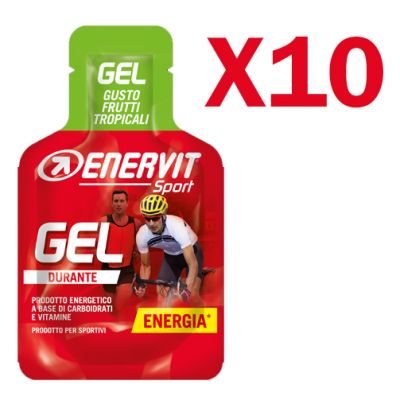 Enervit Sport Gel, conf 10 mini-pack da 25 ml, gusto frutti tropicali - Energetico liquido con carboidrati e vitamine