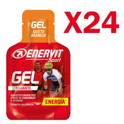 Enervit Sport Gel, conf 24 mini-pack da 25 ml, gusto arancia - Energetico liquido con carboidrati e vitamine