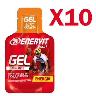 Enervit Sport Gel, conf 10 mini-pack da 25 ml, gusto arancia - Energetico liquido con carboidrati e vitamine