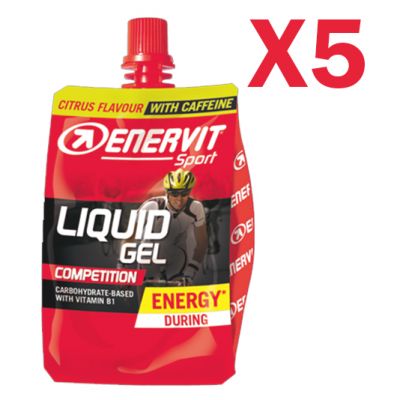 Enervit Liquid Gel Competition, conf 5 cheerpack agrumi da 60 ml - Energetico con carboidrati, vitamina B1 e caffeina