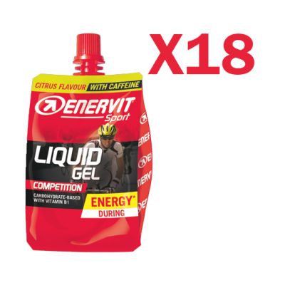 Enervit Liquid Gel Competition, conf 18 cheerpack agrumi da 60 ml - Energetico con carboidrati, vitamina B1 e caffeina