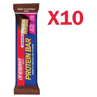 Enervit Sport Protein Bar Chocolate & Cream, box 10 barrette proteiche da 45g con vitamine e minerali senza glutine