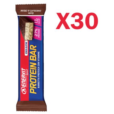 Enervit Sport Protein Bar Chocolate & Cream, box 30 barrette proteiche da 45g con vitamine e minerali senza glutine