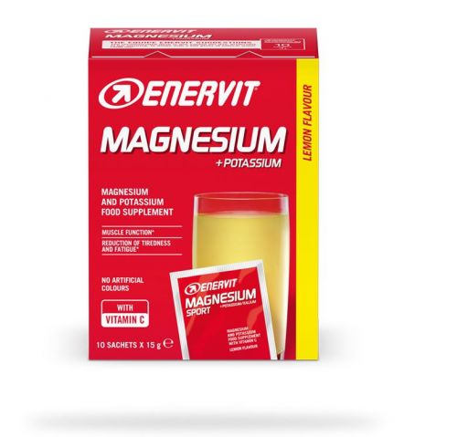 Enervit Magnesio + Potassio Mg+K, scatola 10 buste gusto limone - Sali minerali con vitamina C, zucchero ed edulcorante