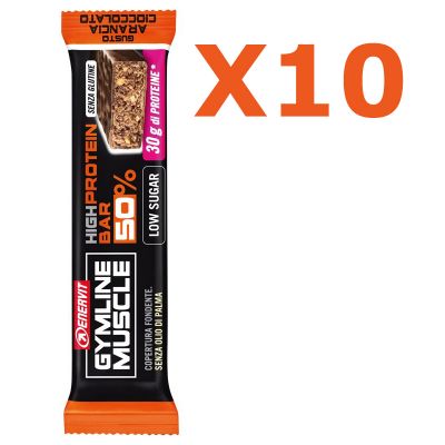 Enervit Gymline High Protein Bar 50% Arancia Cioccolato Senza Glutine - Conf 10 barrette da 60g con proteine e vitamine
