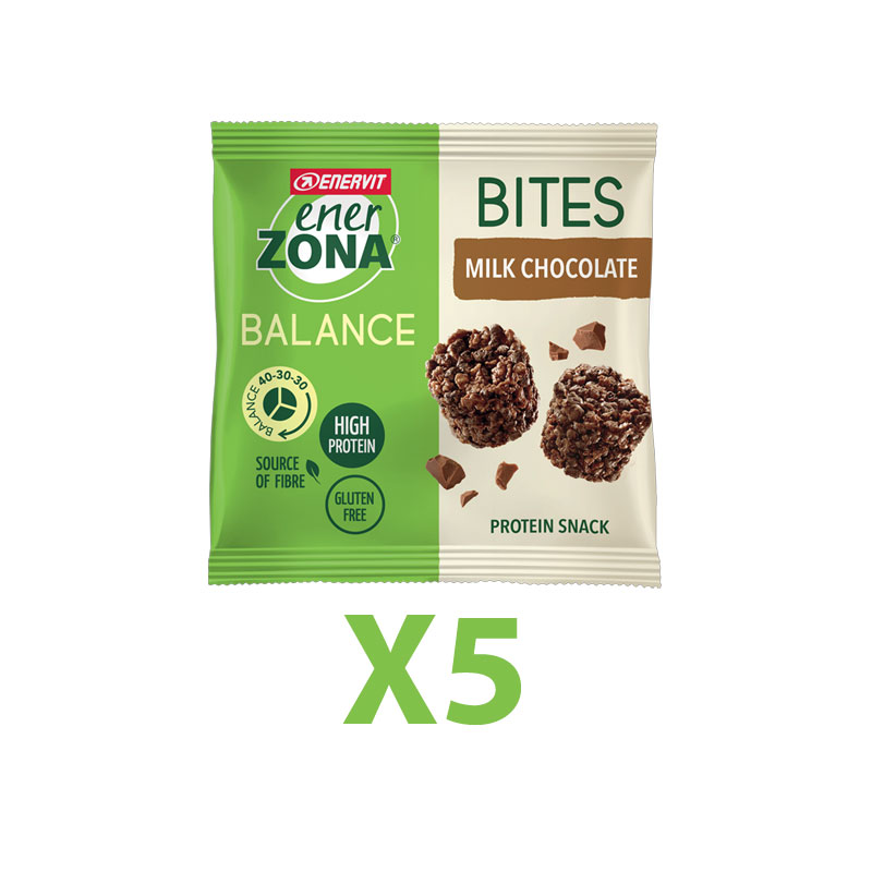 Enerzona Minirock 40-30-30 5 Bites Minipack 5X24 g Cioccolato al Latte - Ricco in Proteine, con Fibre - Senza Glutine