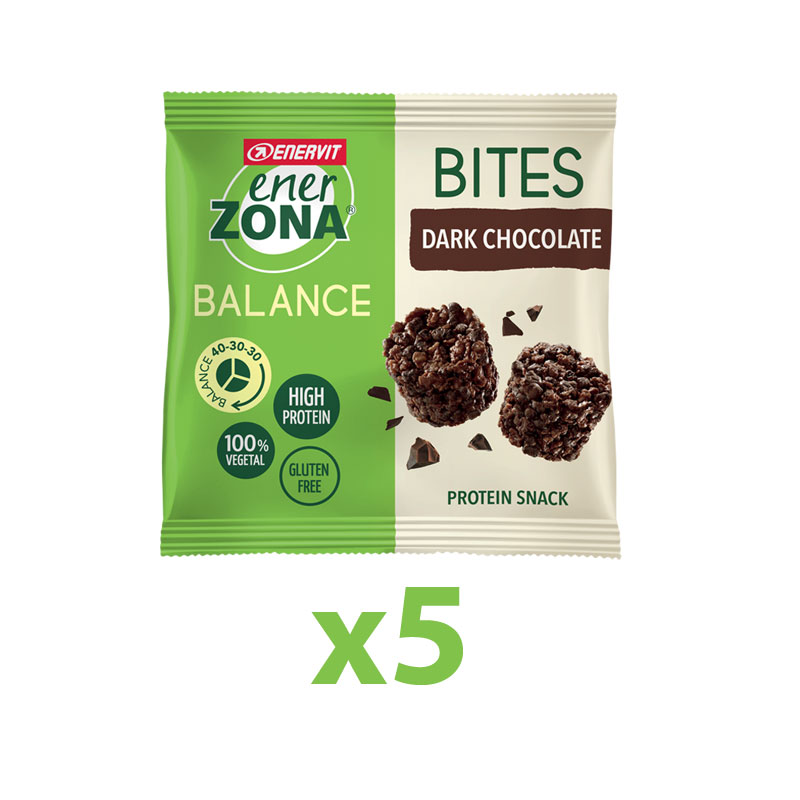 Enerzona Minirock 40-30-30 5 Bites Minipack 5x24 g Cioccolato Fondente - Ricco in Proteine, con Fibre - Senza Glutine