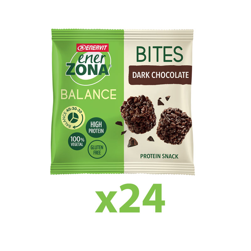 Enerzona Minirock 40-30-30 Box 24 Bites Minipack 24x24 g Cioccolato Fondente - Ricco in Proteine, Fibre - Senza Glutine