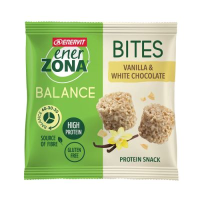 Enerzona Minirock 40-30-30 Bites Minipack 24 g Vaniglia e Cioccolato Bianco - Ricco in Proteine, Fibre - Senza Glutine