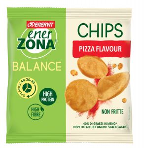 ENERZONA CHIPS 40-30-30 - Box di 14 Sacchetti da 23 g gusto PIZZA - Snack di Soia NON FRITTI ricchi in proteine e fibre