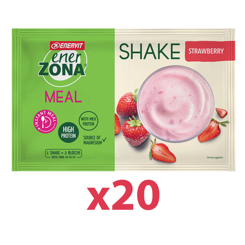 Enerzona Instant Meal 40-30-30 Shake Box 20 Buste 20x50 g Fragola-Yogurt - Con Proteine e Magnesio - Senza coloranti