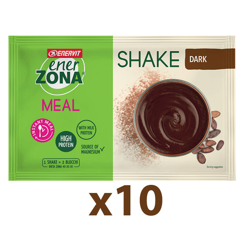 Enerzona Instant Meal 40-30-30 Shake Box 10 Buste 10x56 g Cioccolato Dark - Con Proteine e Magnesio - Senza coloranti