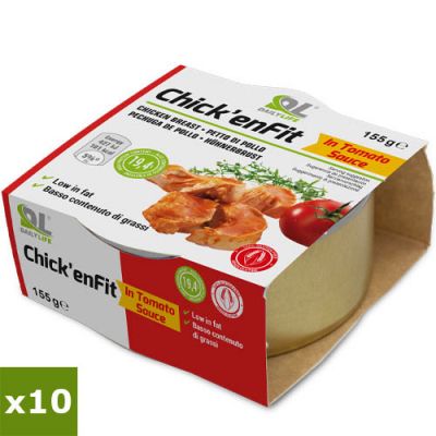 10X CHICK' EN FIT IN SALSA DI POMODORO - 10 confezioni da 155 g di filetti di pollo ad alto contenuto proteico (26%)