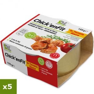 5X CHICK' EN FIT IN SALSA DI POMODORO - 5 confezioni da 155 g di filetti di pollo ad alto contenuto proteico (26%)
