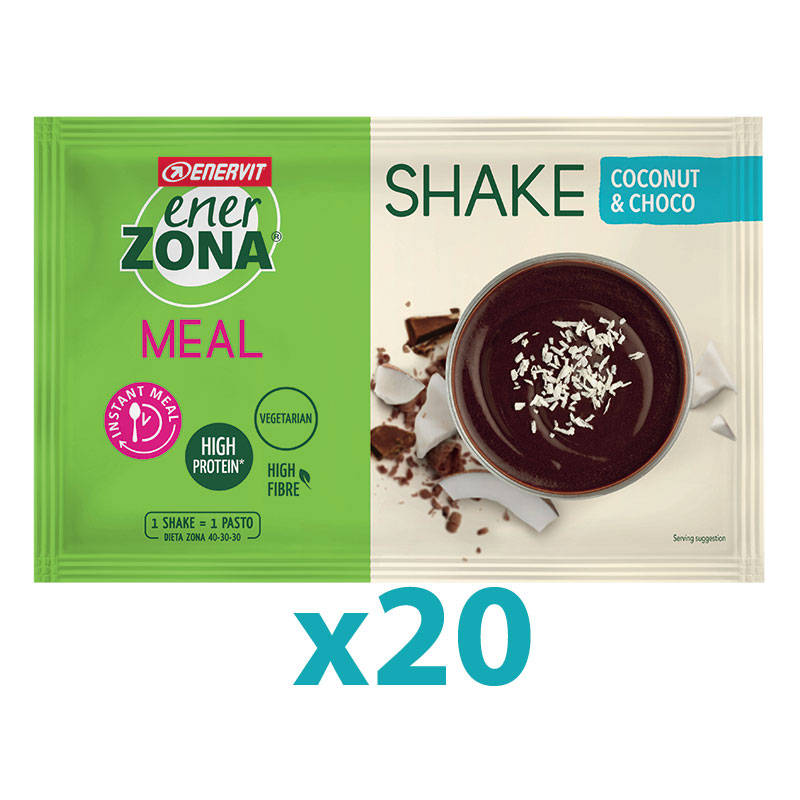 Enerzona Instant Meal 40-30-30 Shake Box 20 Buste 20x53g Cocco e Cioccolato - Con Proteine e Magnesio - Senza coloranti 