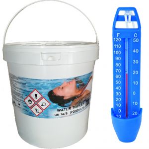 WATER TRIPLEX Secchio 10 kg - Pastiglie Multiazione per Piscina (Clorante, Flocculante, Antialghe) + Termometro Omaggio