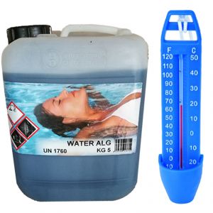 WATER ALG Tanica 5 kg - Antialghe Liquido Professionale per Piscina NO SCHIUMOGENO + Termometro in Omaggio