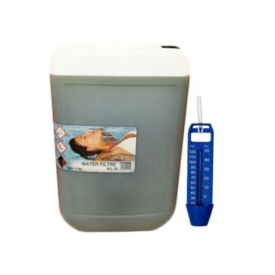 WATER FILTRE Tanica 25 kg - Detergente Liquido per pulizia filtri piscina a sabbia, diamotee e cartuccia + Termometro