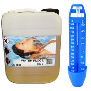 WATER FLOC Tanica 6 kg - Flocculante Liquido per piscina ad azione schiarente per acqua limpida + Termometro Omaggio