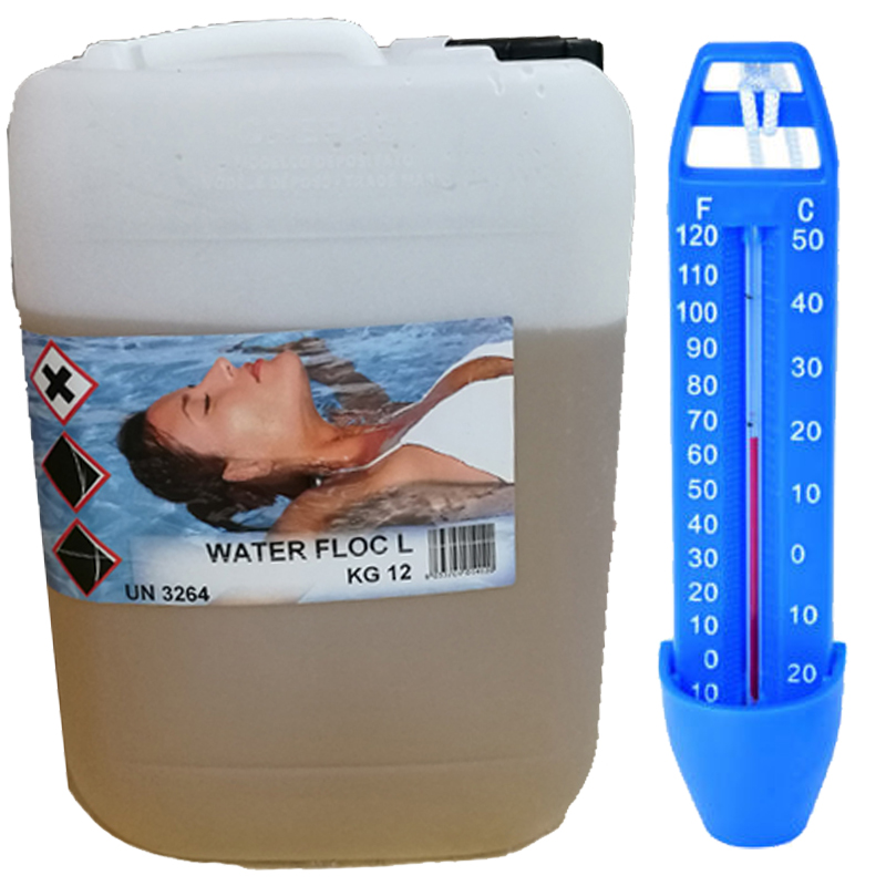 WATER FLOC Tanica 12 kg - Flocculante Liquido per piscina ad azione schiarente per acqua limpida + Termometro Omaggio