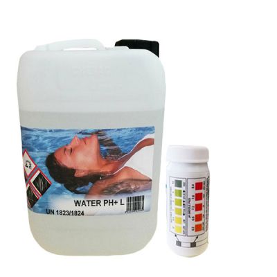 WATER PH+ 30 KG - Formulato Liquido Alcalino per l'aumento del valore di ph in piscina + TEST ANALISI PH E CLORO STRIPS