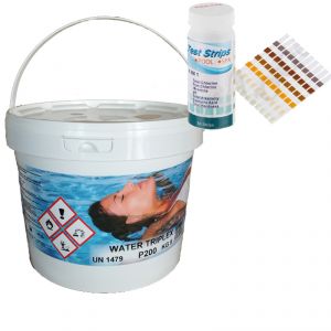 WATER TRIPLEX Secchio 5 kg - Multifunzioni 3 in 1 Pastiglie da 200 grammi per piscina + Test Analisi per ph e cloro