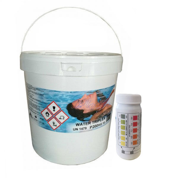 WATER TRIPLEX Secchio 10 kg - Pastiglie Multifunzioni Piscina 3 azioni in 1 + Test Analisi per ph e cloro in piscina
