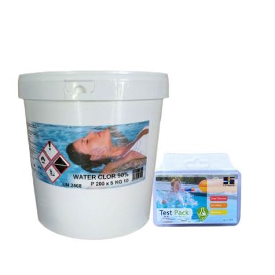 WATER CLOR 90% Secchio 10 kg - Tricloro in Pastiglie per la Disinfezione della Piscina + Tester Pastiglie per ph e cloro