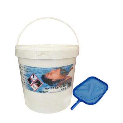 WATER CLOR 55% Secchio da 10 kg - Dicloro granulare per la disinfezione dell'acqua in piscina + Retino di Superficie