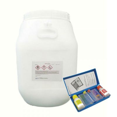 WATER TRIPLEX Secchio 50 kg Pastiglie Multifunzione Azione Clorante Flocculante Antialghe + Test Kit Analisi pH e cloro