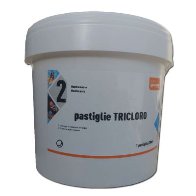 Tricloro Pastiglie 200 grammi Aqua Sphere Secchio 10 kg - Cloro 90% a lenta dissoluzione azione igienizzante per piscina