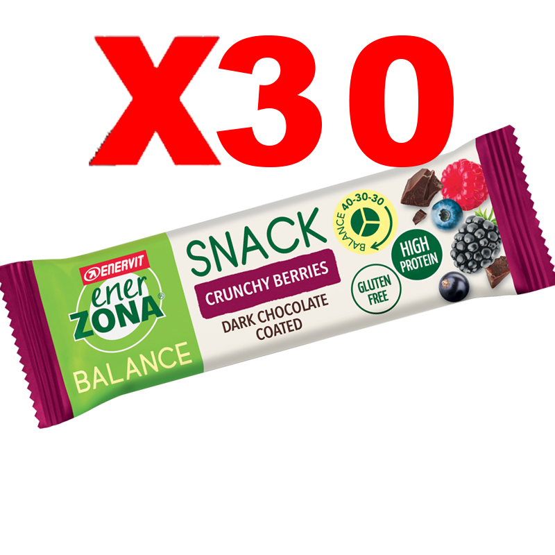 Enerzona Balance 40-30-30 Snack Box da 30 barrette da 33g cada una - gusto Crunchy Berries ricoperta di Cioccolato