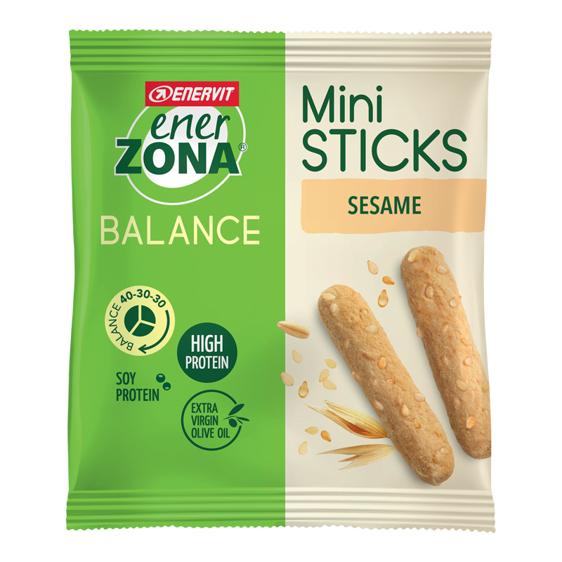 Enerzona Mini Sticks Sesame Snack Balance 40-30-30 Grissini al Sesamo con Proteine della Soia