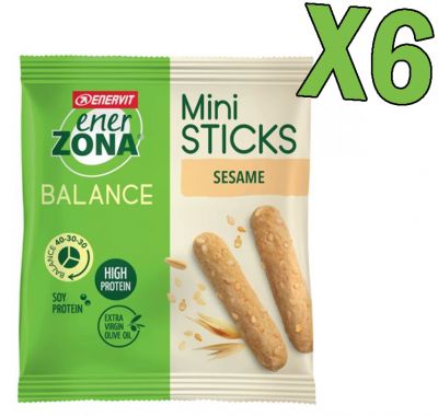 Enerzona 6 Mini Sticks Sesame Snack Balance 40-30-30 Grissini al Sesamo con Proteine della Soia