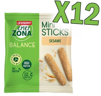 Enerzona 12 Mini Sticks Sesame Snack Balance 40-30-30 Grissini al Sesamo con Proteine della Soia