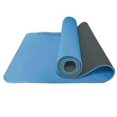Materassino Per Yoga Bicolore Professionale in TPE con Decorazioni, dim. 183x60x0,6 cm - Colore azzurro e antracite